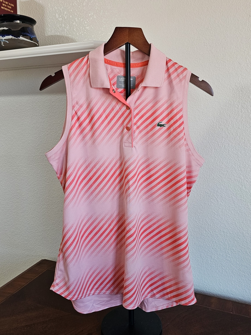 Lacoste Sport Women’s Pink Sleeveless Polo Tank Top, Size 42 (L-XL)